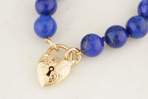 LAPIS LAZULI BRACELET WITH ANTIQUE 9ct GOLD HEART LOCKET