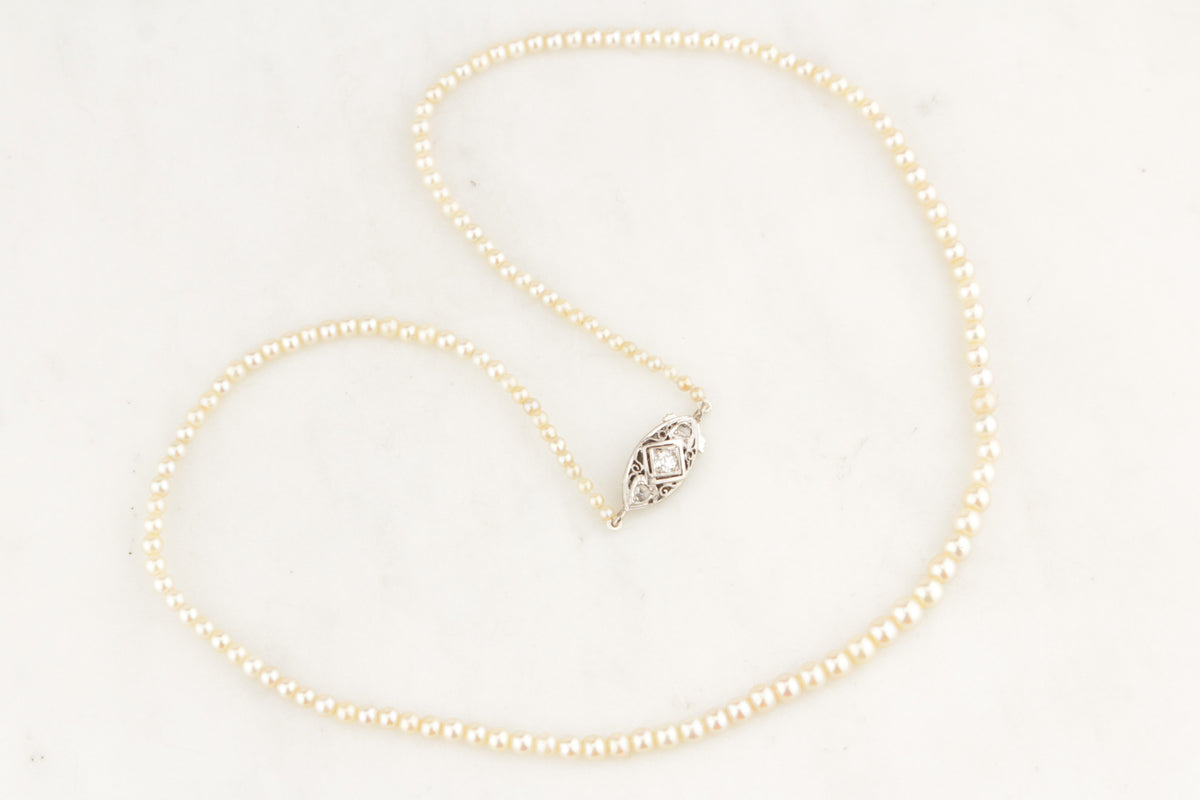 ART DECO c1920 AKOYA PEARL STRAND WITH 18ct GOLD DIAMOND CLASP