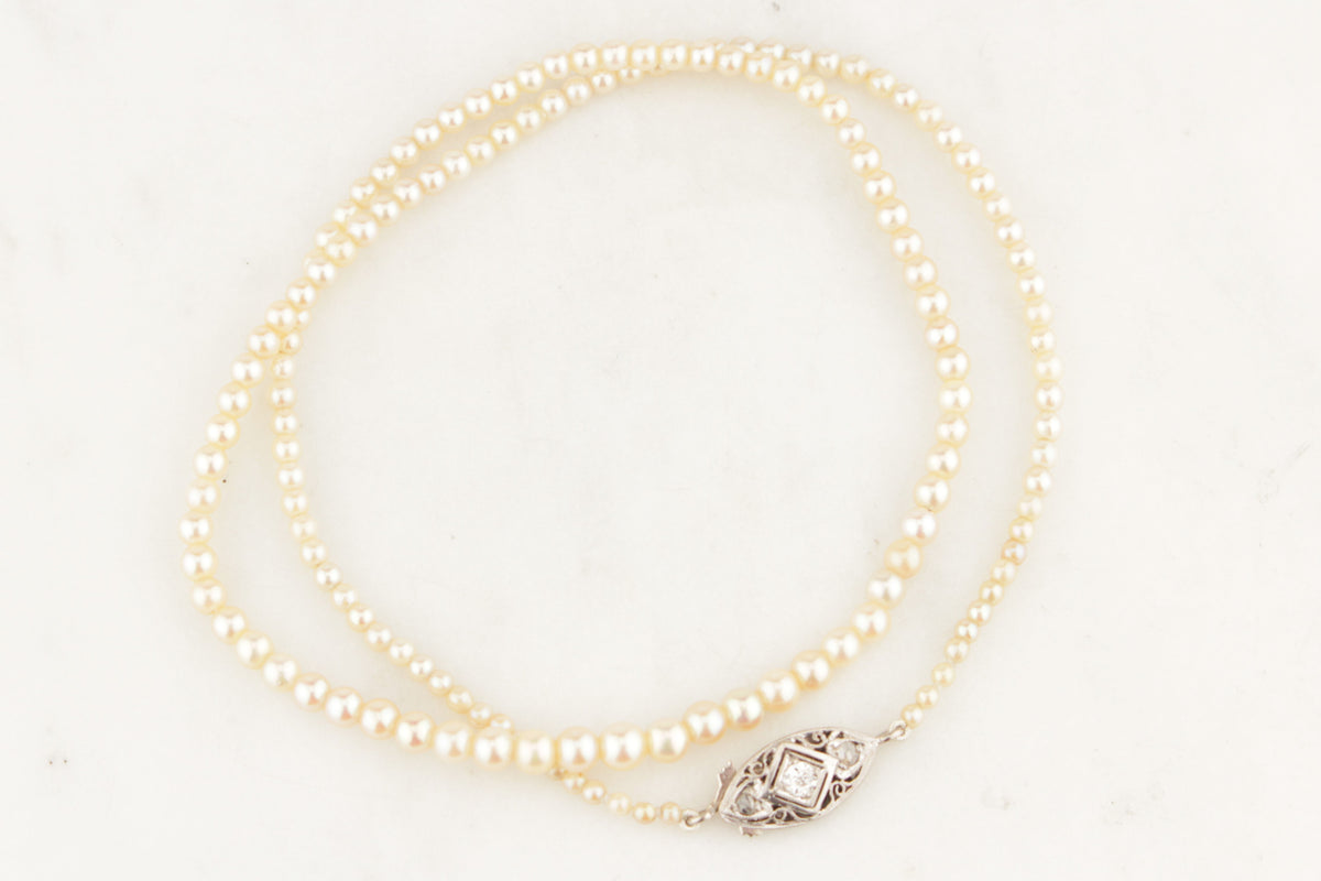 ART DECO c1920 AKOYA PEARL STRAND WITH 18ct GOLD DIAMOND CLASP