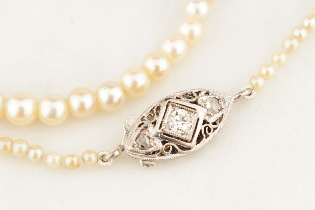 ART DECO c1920 AKOYA PEARL STRAND WITH 18ct GOLD DIAMOND CLASP