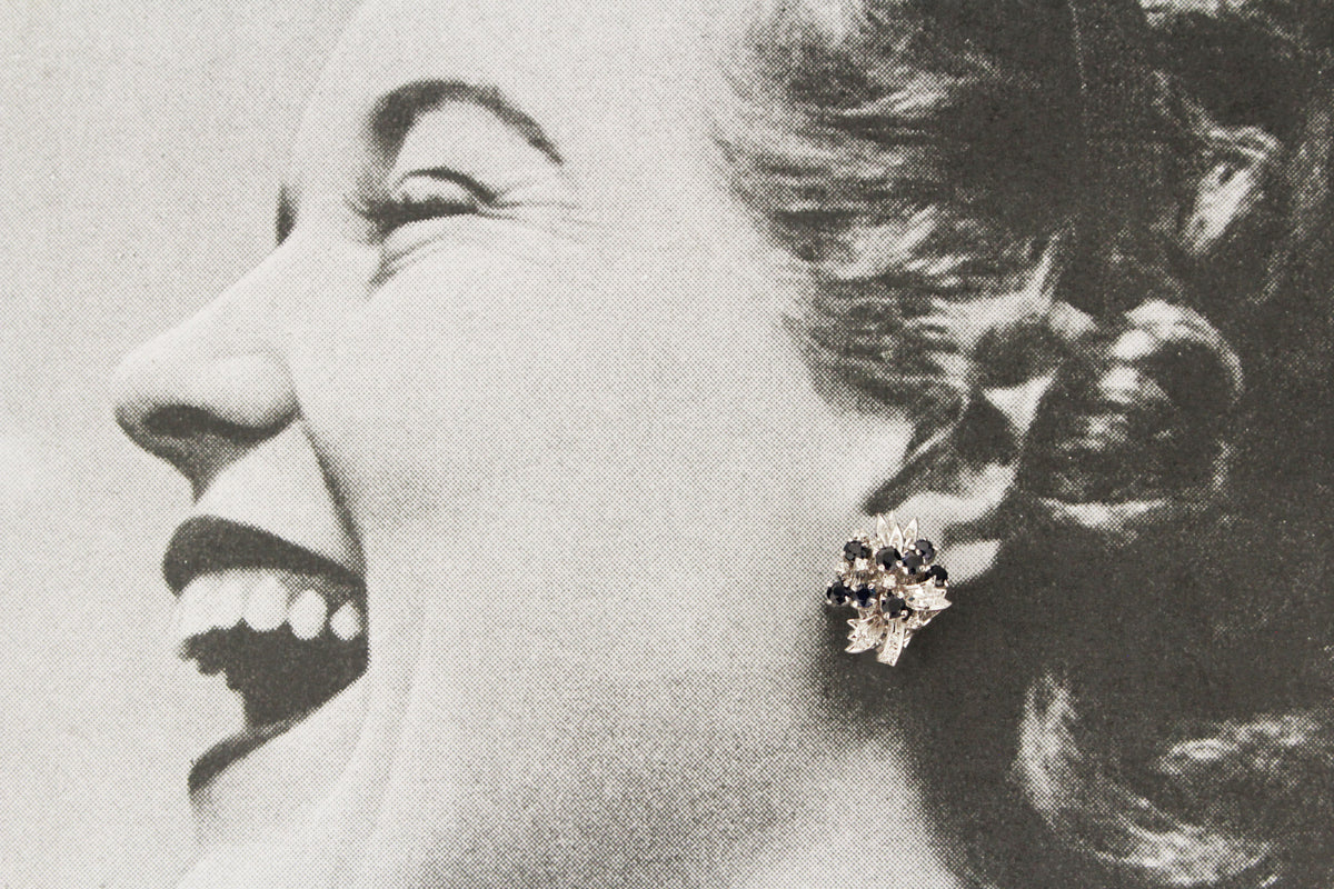 VINTAGE c1940 SAPPHIRE &amp; DIAMOND EARRINGS 18ct WHITE GOLD