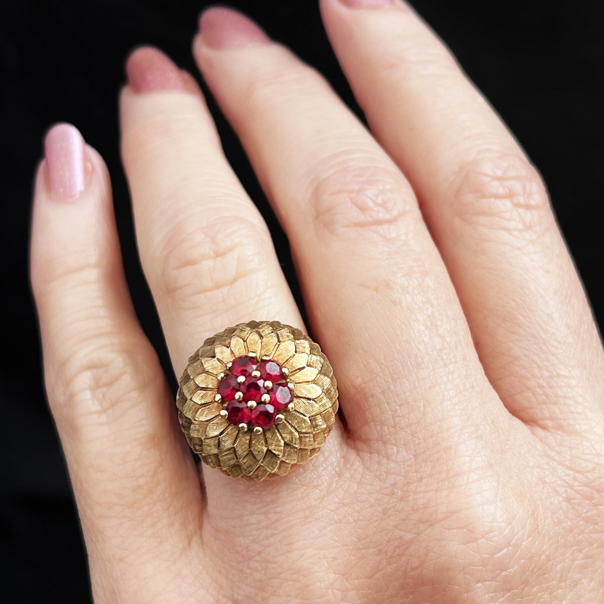VINTAGE 1940s RUBY COCKTAIL RING 14ct GOLD
