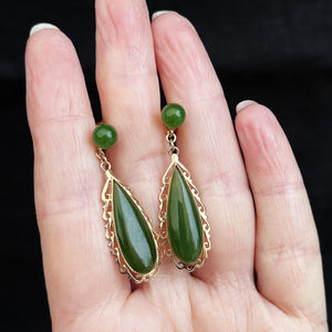 VINTAGE NEPHRITE JADE EARRINGS 14ct GOLD
