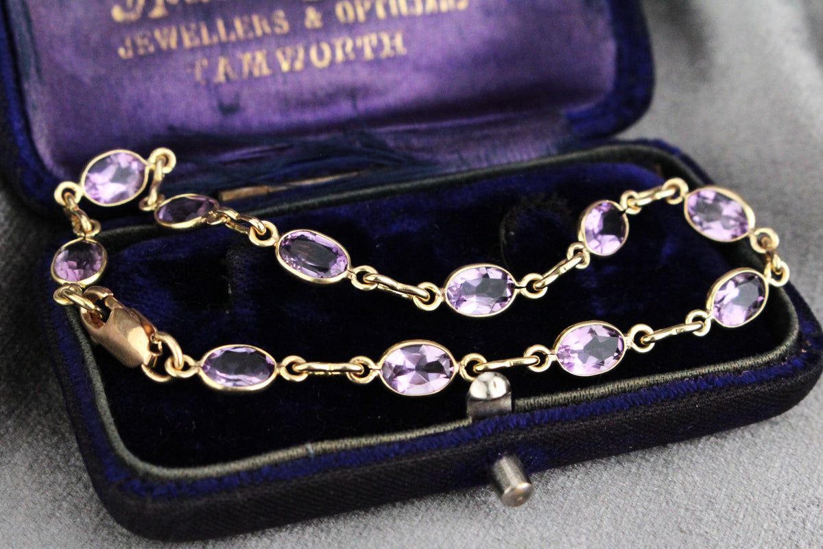 VINTAGE AMETHYST BRACELET 9ct GOLD