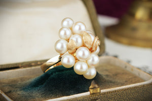 VINTAGE c1940/50 PEARL AND GOLD LEAF CLUSTER RING 14ct GOLD