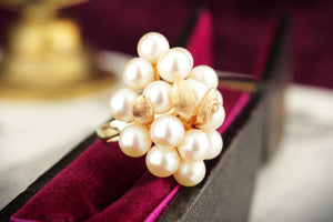 VINTAGE c1940/50 PEARL AND GOLD LEAF CLUSTER RING 14ct GOLD