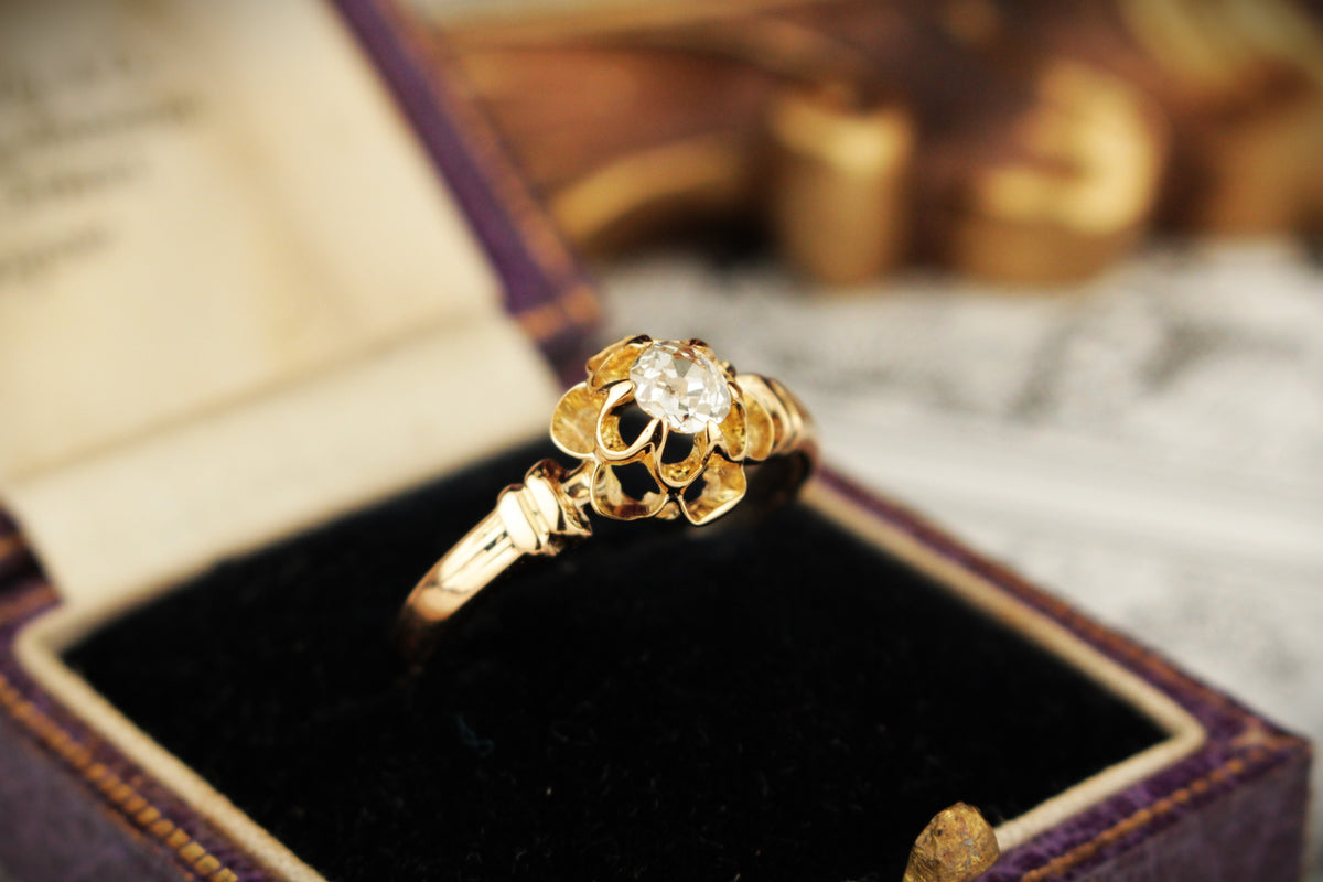 ANTIQUE EDWARDIAN c1900 OLD MINE CUT SOLATAIRE 18ct GOLD