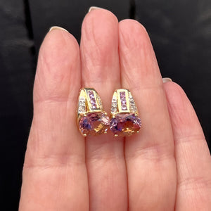 MODERN AMETRINE & DIAMOND EARRINGS ON 9ct YELLOW GOLD