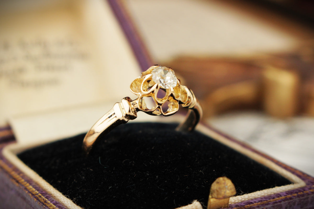 ANTIQUE EDWARDIAN c1900 OLD MINE CUT SOLATAIRE 18ct GOLD