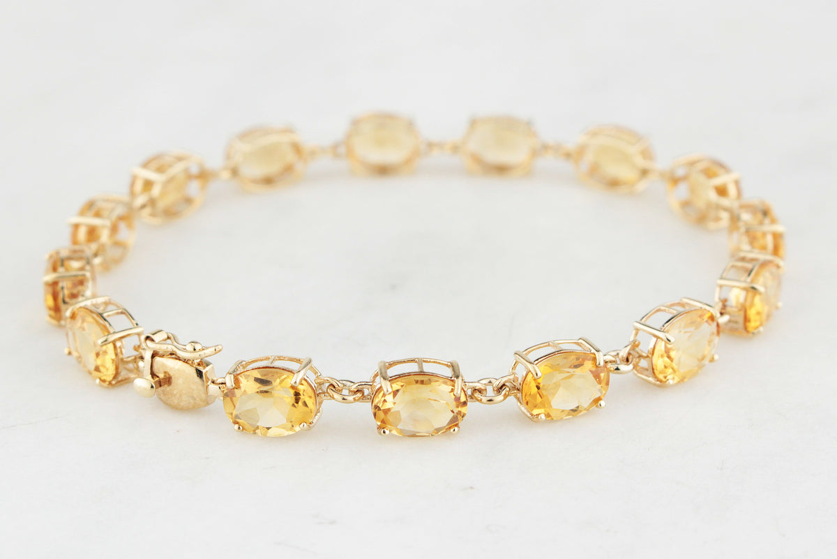 VINTAGE 8.50ct CITRINE LINE BRACELET 9ct YELLOW GOLD