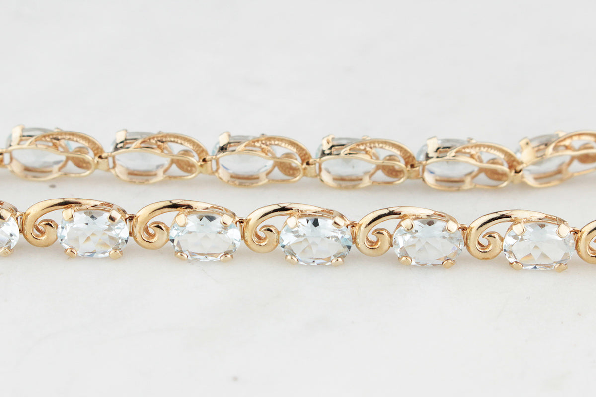 VINTAGE 8.50ct AQUAMARINE LINE BRACELET 10ct GOLD