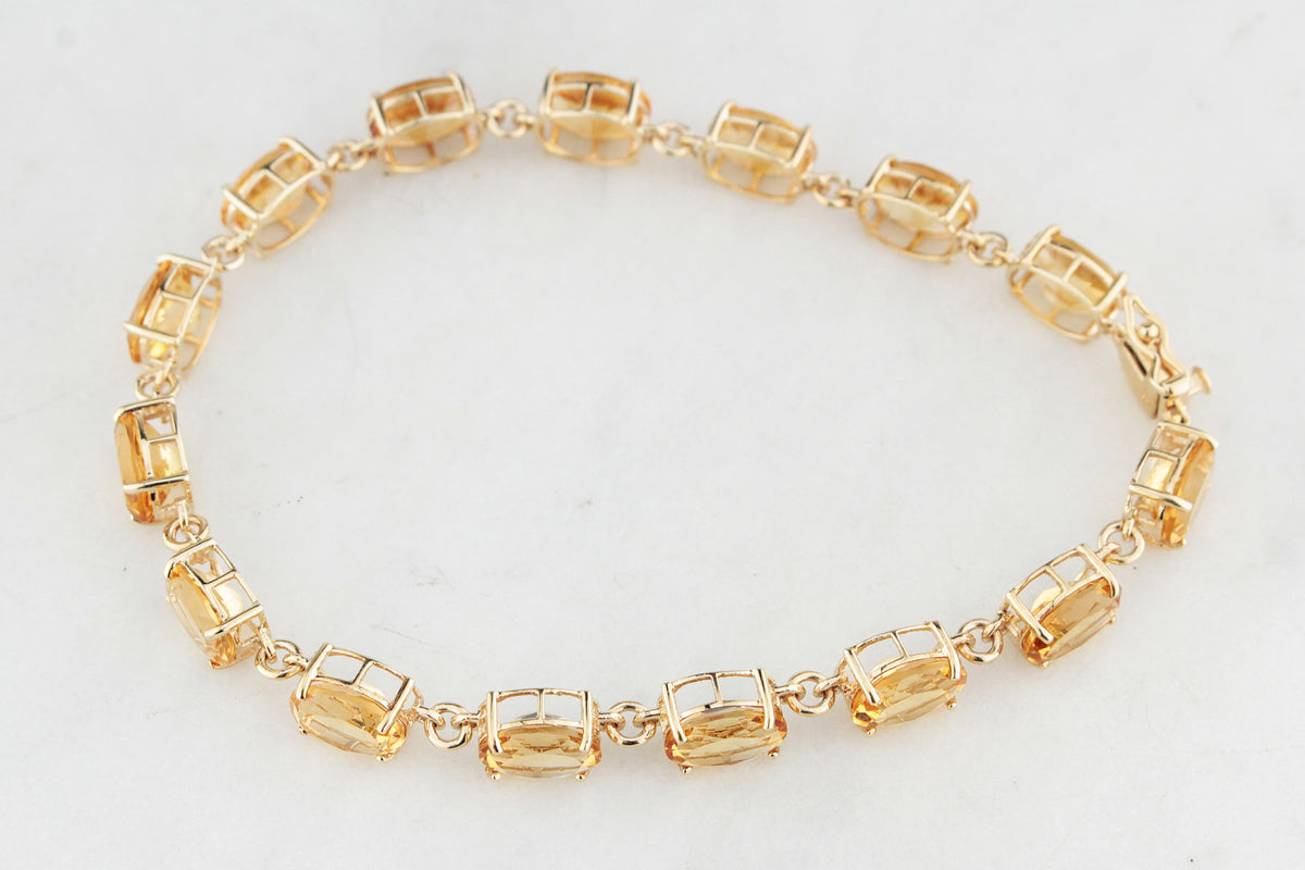VINTAGE 8.50ct CITRINE LINE BRACELET 9ct YELLOW GOLD