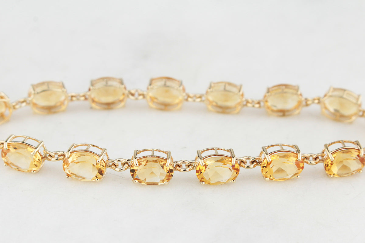 VINTAGE 8.50ct CITRINE LINE BRACELET 9ct YELLOW GOLD