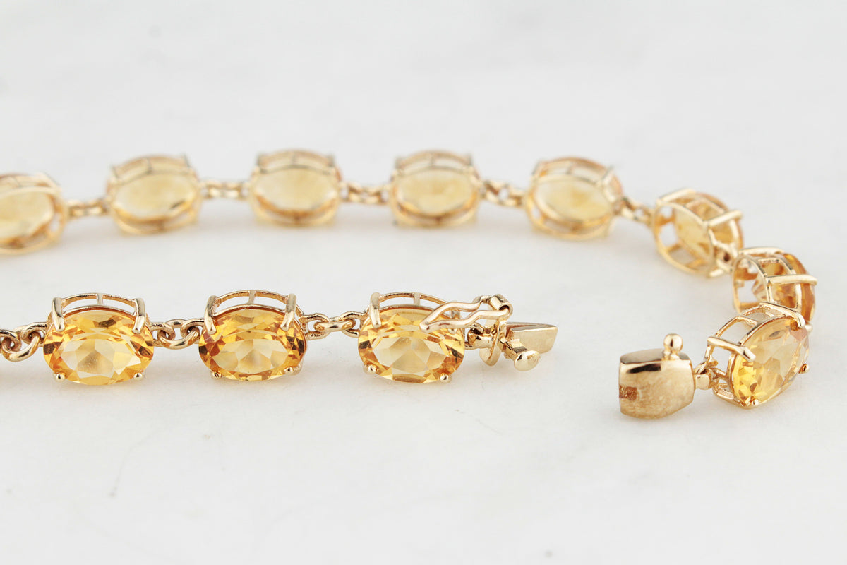 VINTAGE 8.50ct CITRINE LINE BRACELET 9ct YELLOW GOLD
