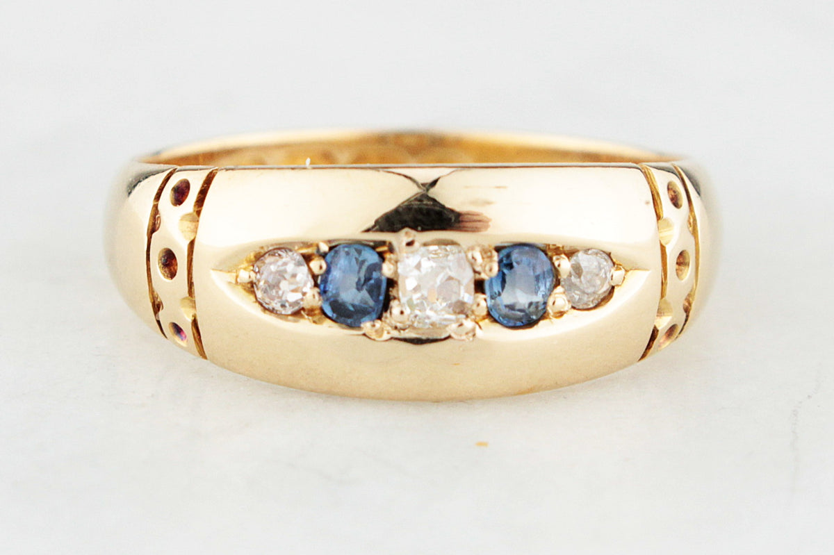 ANTIQUE VICTORIAN 1890 SAPPHIRE &amp; DIAMOND RING 18ct GOLD
