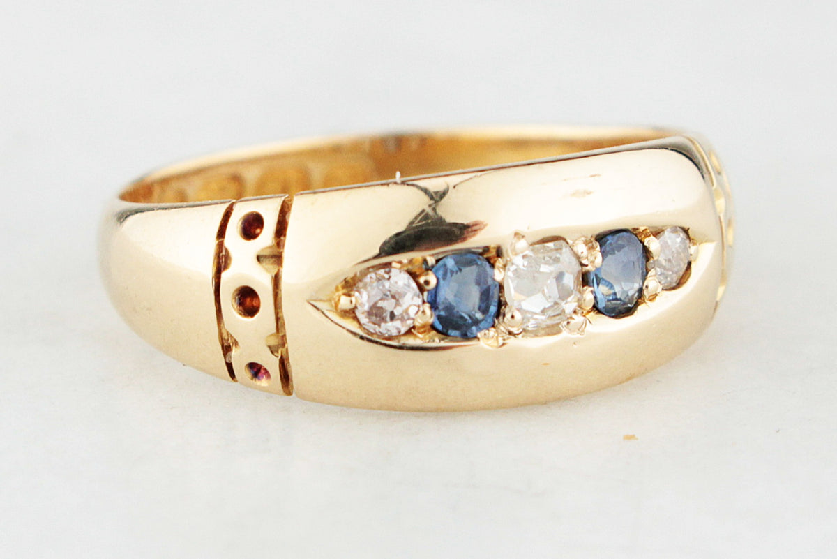 ANTIQUE VICTORIAN 1890 SAPPHIRE &amp; DIAMOND RING 18ct GOLD