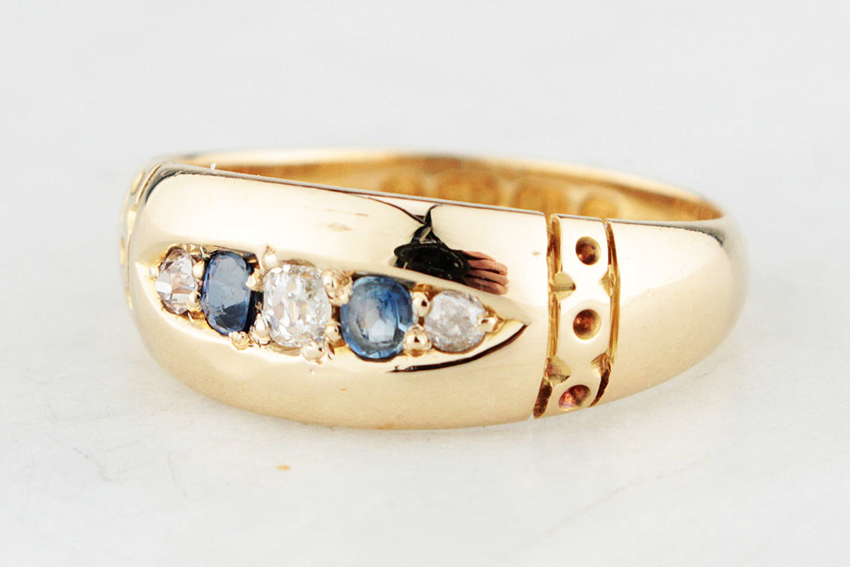 ANTIQUE VICTORIAN 1890 SAPPHIRE &amp; DIAMOND RING 18ct GOLD