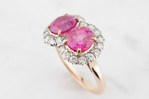 VINTAGE c1920/30 PINK SAPPHIRE & DIAMOND RING ON 18ct YELLOW & WHITE GOLD