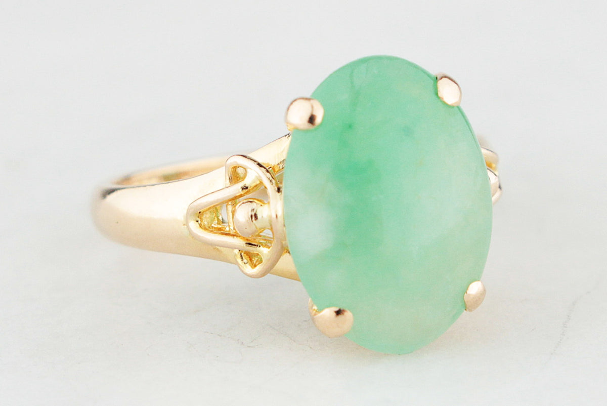 VINTAGE 1940s JADE RING 14ct GOLD