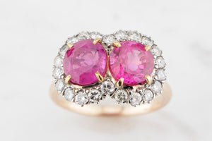 VINTAGE c1920/30 PINK SAPPHIRE & DIAMOND RING ON 18ct YELLOW & WHITE GOLD