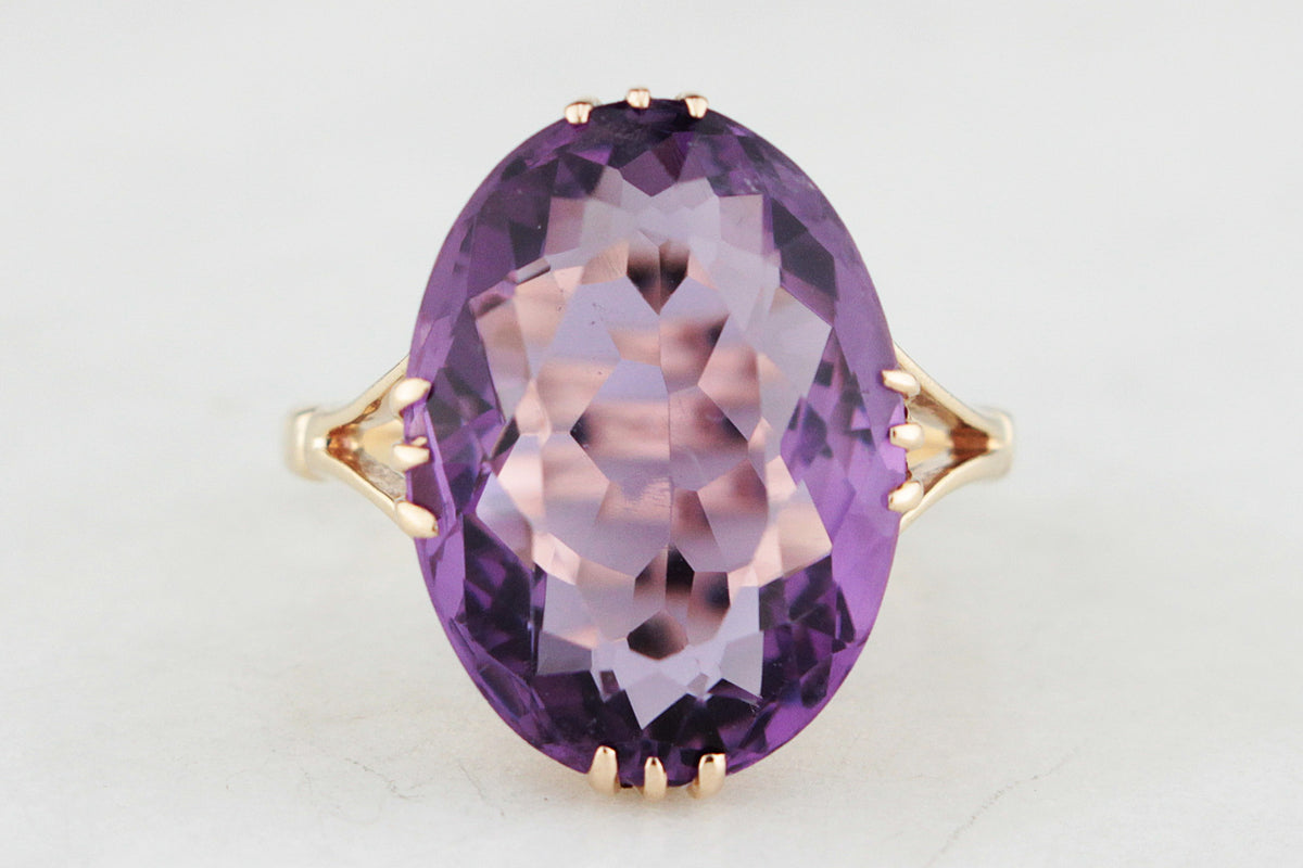 VINTAGE c1940&#39;s 8ct AMETHYST COCKTAIL RING 9ct GOLD