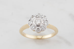 VINTAGE EDWARDIAN STYLE .70ct DIAMOND DAISY CLUSTER RING ON 18ct YELLOW & WHITE GOLD