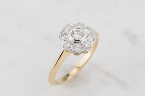 VINTAGE EDWARDIAN STYLE .70ct DIAMOND DAISY CLUSTER RING ON 18ct YELLOW & WHITE GOLD