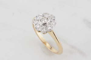 VINTAGE EDWARDIAN STYLE .70ct DIAMOND DAISY CLUSTER RING ON 18ct YELLOW & WHITE GOLD