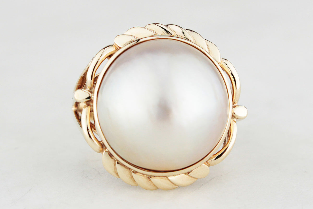 VINTAGE MABE PEARL STATEMENT RING 9ct GOLD