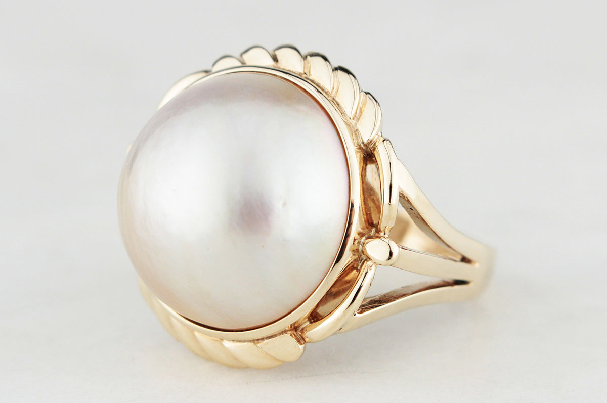 VINTAGE MABE PEARL STATEMENT RING 9ct GOLD