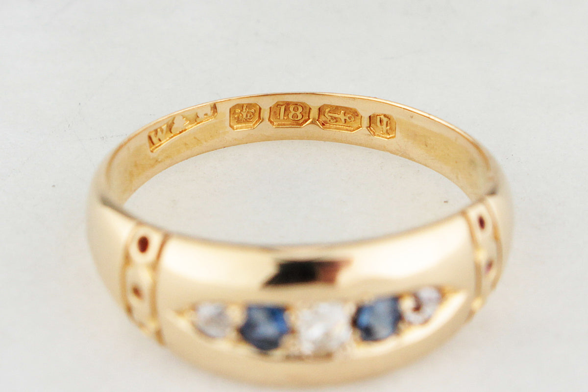ANTIQUE VICTORIAN 1890 SAPPHIRE &amp; DIAMOND RING 18ct GOLD