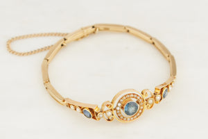 ANTIQUE EDWARDIAN c1900 SAPPHIRE & PEARL BRACLET 15ct GOLD