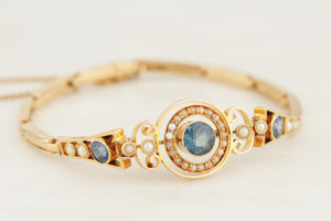 ANTIQUE EDWARDIAN c1900 SAPPHIRE & PEARL BRACLET 15ct GOLD