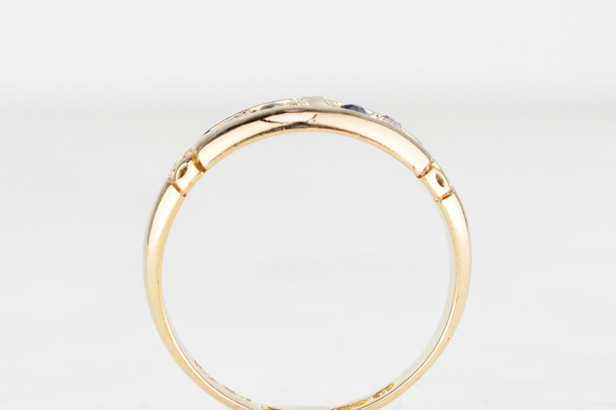 ANTIQUE VICTORIAN 1890 SAPPHIRE &amp; DIAMOND RING 18ct GOLD