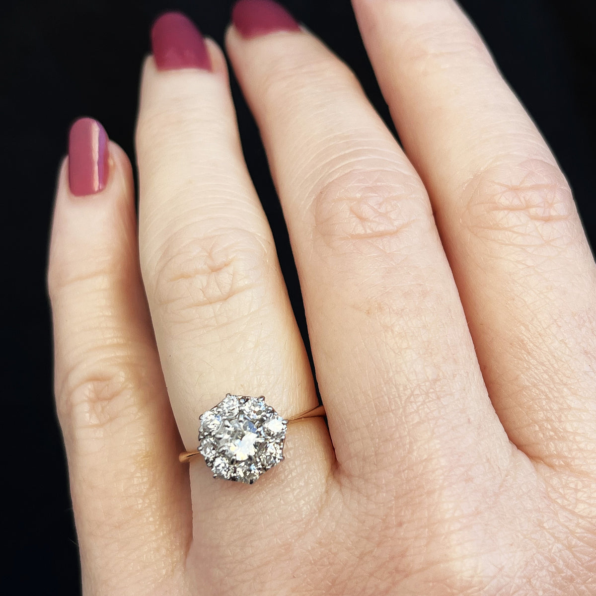 EDWARDIAN ANTIQUE 1.01ct DIAMOND CLUSTER RING 14ct GOLD