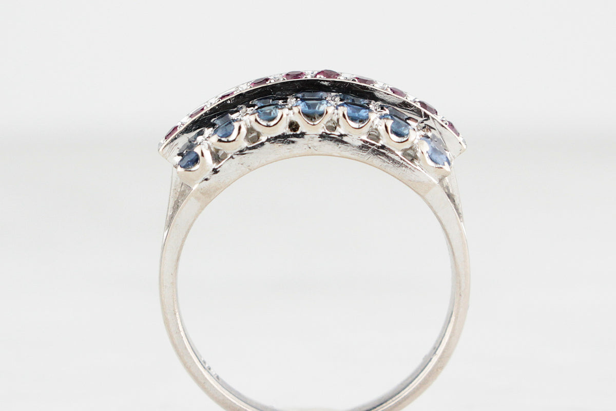 ART DECO CEYLON SAPPHIRE &amp; RUBY RING 14ct WHITE GOLD