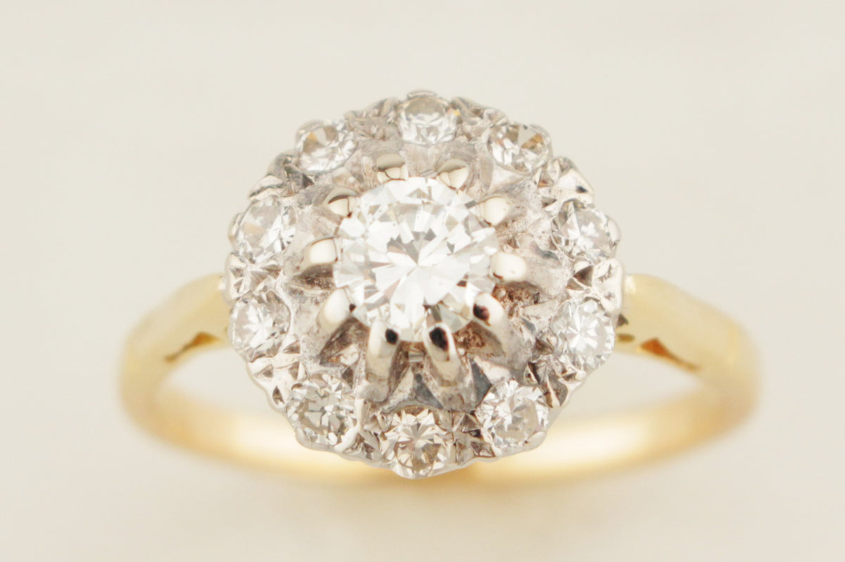 ART DECO c1930 .72ct DIAMOND CLUSTER RING 18ct GOLD