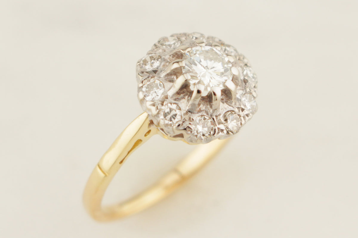 ART DECO c1930 .72ct DIAMOND CLUSTER RING 18ct GOLD