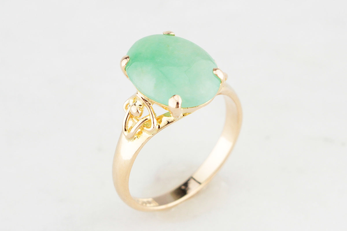 VINTAGE 1940s JADE RING 14ct GOLD