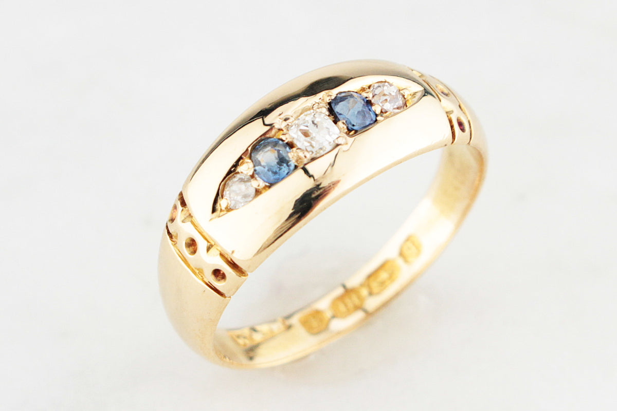 ANTIQUE VICTORIAN 1890 SAPPHIRE &amp; DIAMOND RING 18ct GOLD