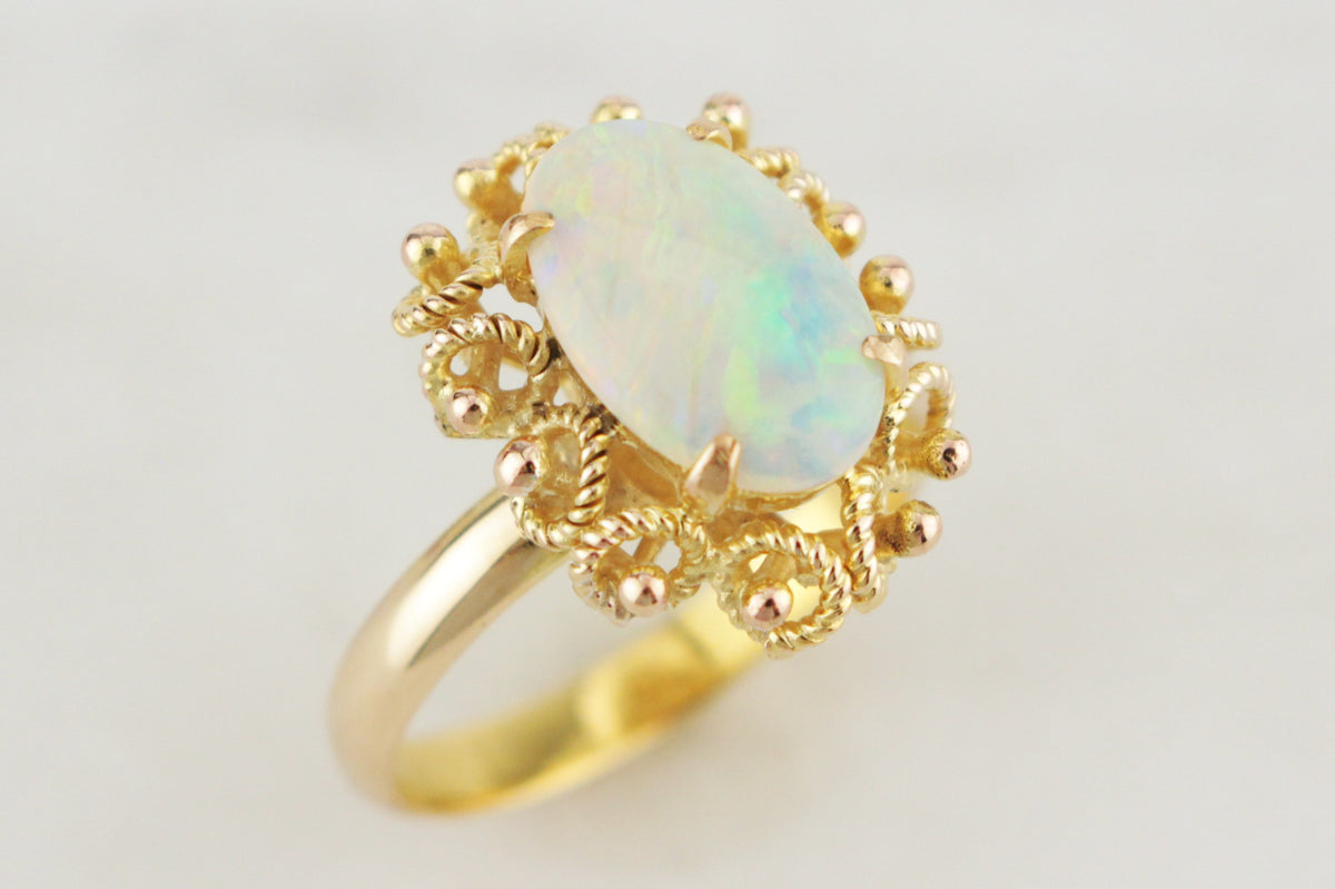 MID CENTURY c1960 SOLID OPAL RING 14ct GOLD