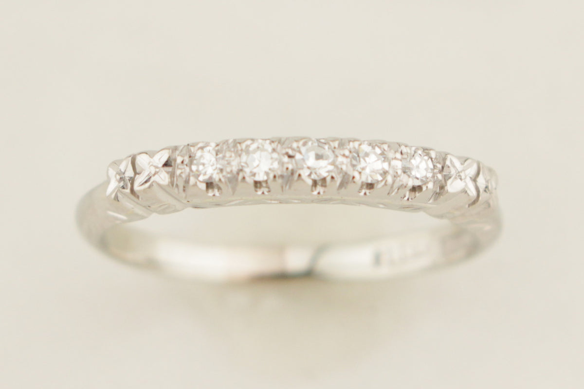 ANTIQUE ART DECO c1920 DIAMOND BAND 18ct WHITE GOLD &amp; PALLADIUM