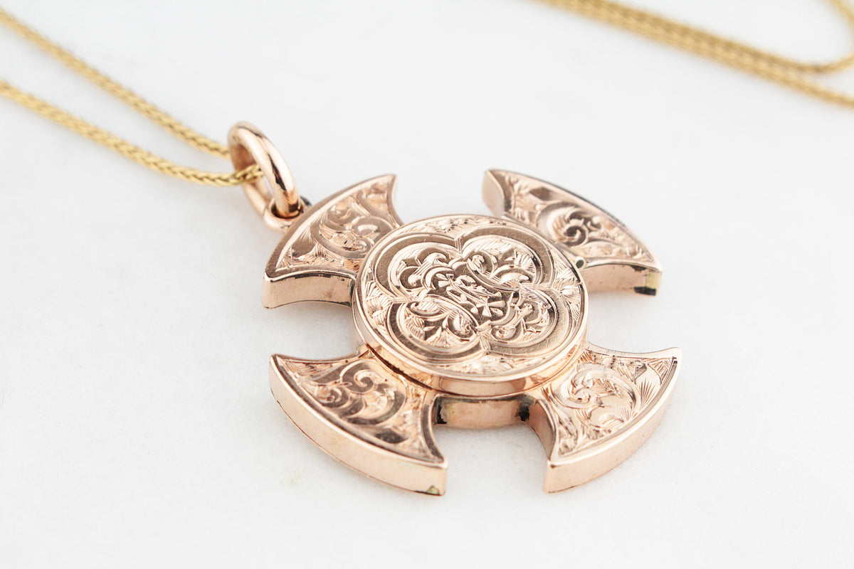 ANTIQUE VICTORIAN c1850 CROSS LOCKET PENDANT 9ct GOLD