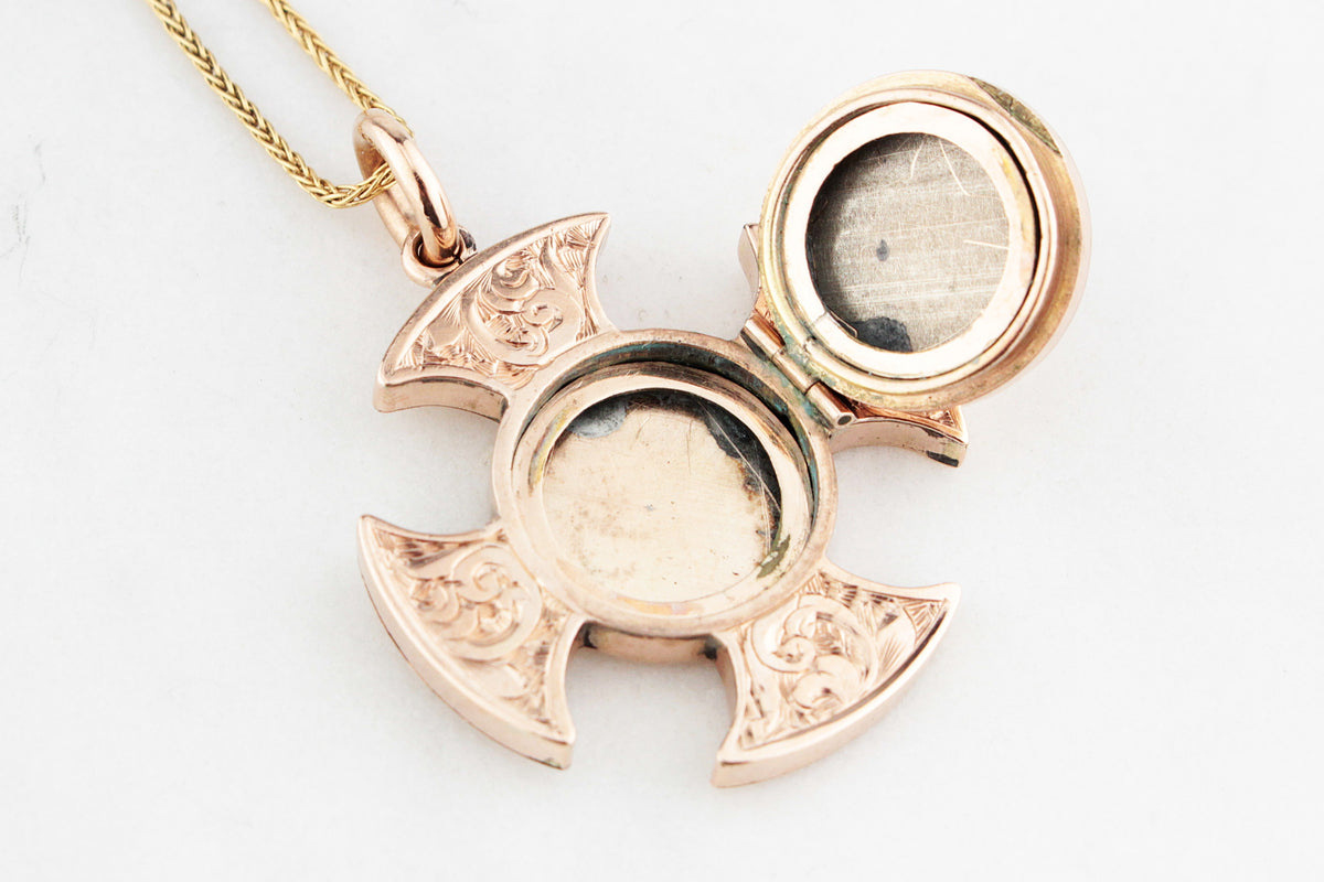 ANTIQUE VICTORIAN c1850 CROSS LOCKET PENDANT 9ct GOLD