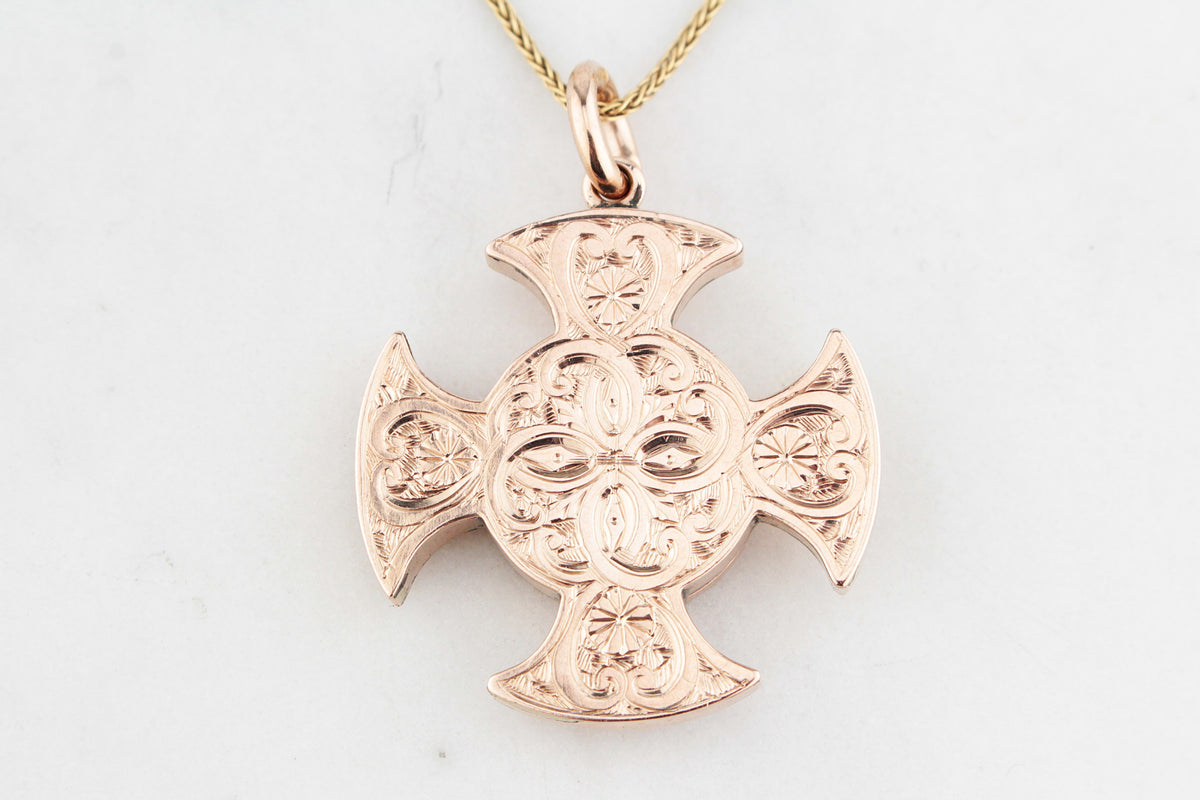 ANTIQUE VICTORIAN c1850 CROSS LOCKET PENDANT 9ct GOLD