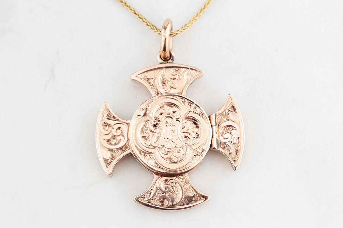 ANTIQUE VICTORIAN c1850 CROSS LOCKET PENDANT 9ct GOLD