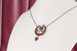 ANTIQUE EDWARDIAN c1910 BOHEMIAN GARNET CRESCENT MOON NECKLACE ON TOMBAC