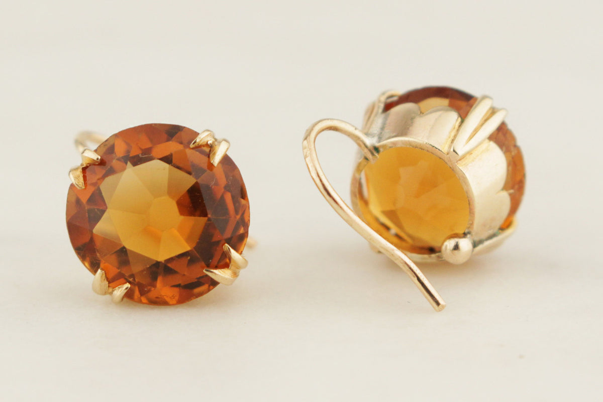 ANTIQUE EDWARDIAN c1910 CITRINE EARRINGS 9ct GOLD