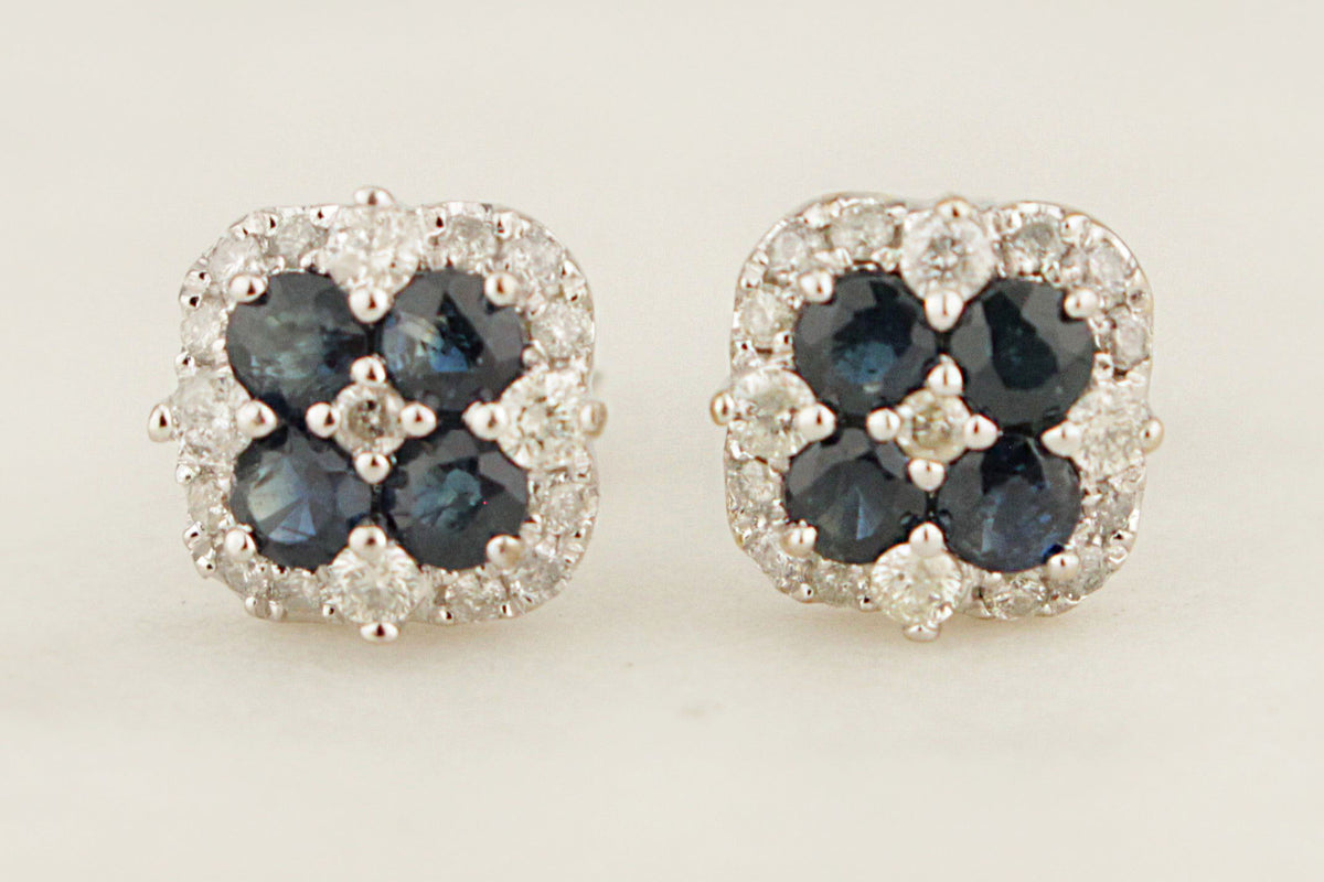 SAPPHIRE &amp; DIAMOND EARRINGS 14ct WHITE GOLD