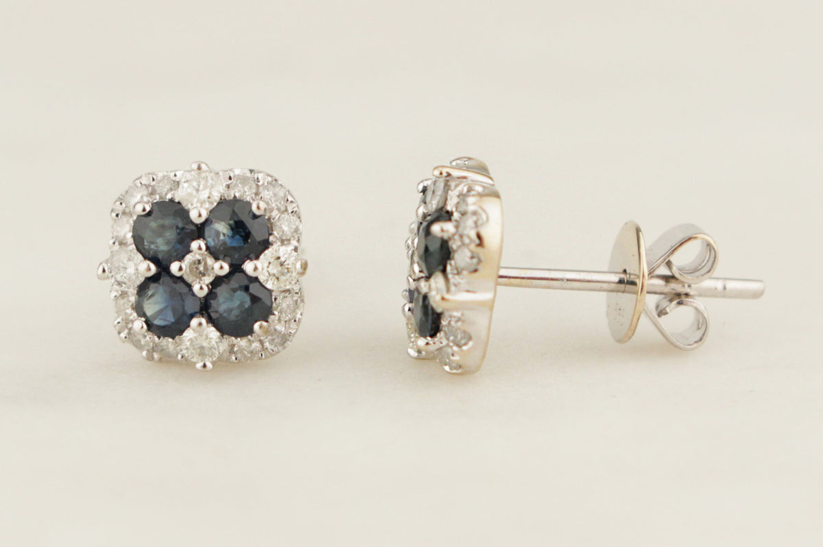 SAPPHIRE &amp; DIAMOND EARRINGS 14ct WHITE GOLD